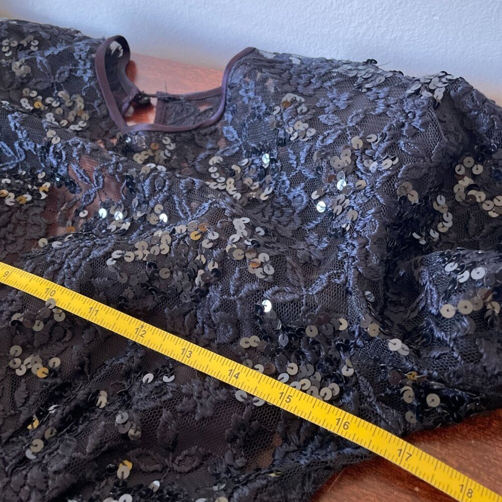 Marie St. Claire Vintage Black Sequin Floral Lace Formal Dress Size 8 Gothic - Picture 9 of 13